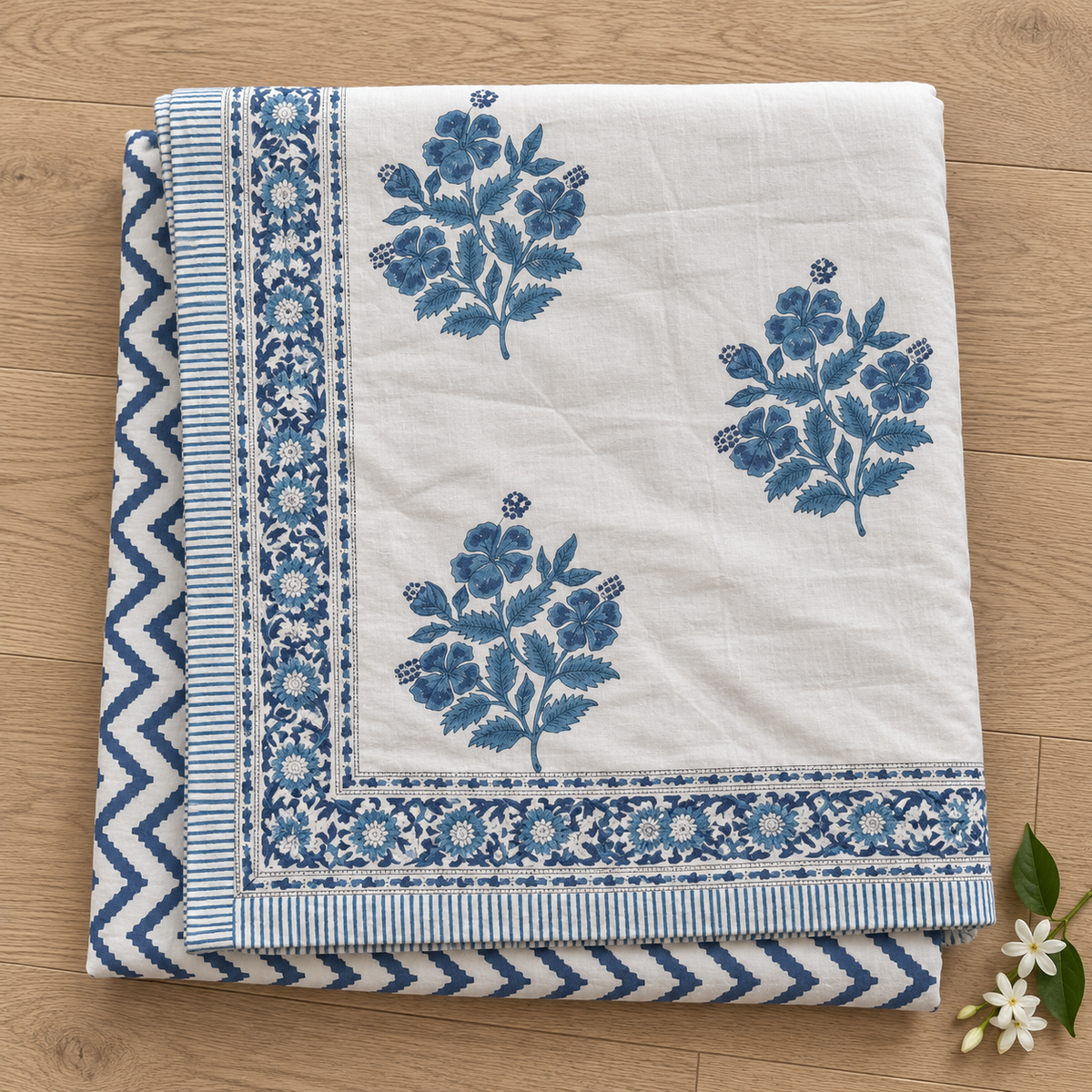 Blue Floral Buta Dohar, folded, seen from above