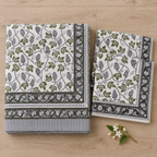 Grapevine Print Bedsheet Set, folded with its pillow covers