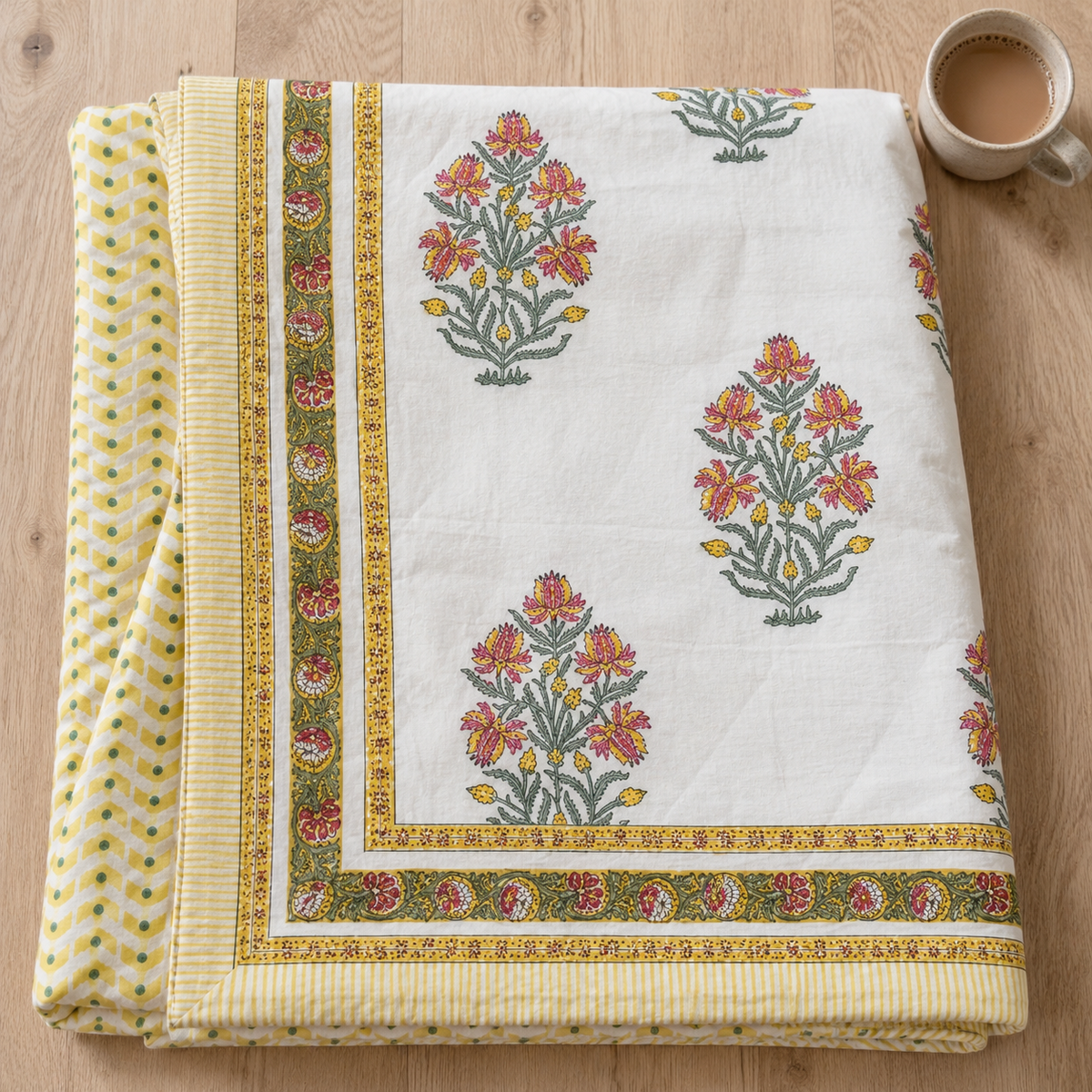 Orange Floral Dohar, folded, seen from above