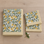 Lemon Print Bedsheet Set, folded with its pillow covers