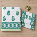 Emerald Green Floral Bedsheet Set, folded with its pillow covers