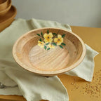 Hand Painted Wooden Bowl Handcrafted from Mango Wood - Eco Friendly Tableware - Height- 3.5 inches, Diameter- 11 inches / Mango Wood / Natural