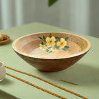 Hand Painted Wooden Bowl Handcrafted from Mango Wood - Eco Friendly Tableware - Height- 3.5 inches, Diameter- 11 inches / Mango Wood / Natural