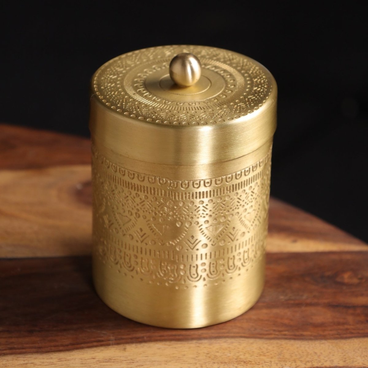 Brass Jar with Lid for Tea or Sugar and Spice in Kitchen Use | Pure Brass | Handmade in India - Brass / Large / Natural