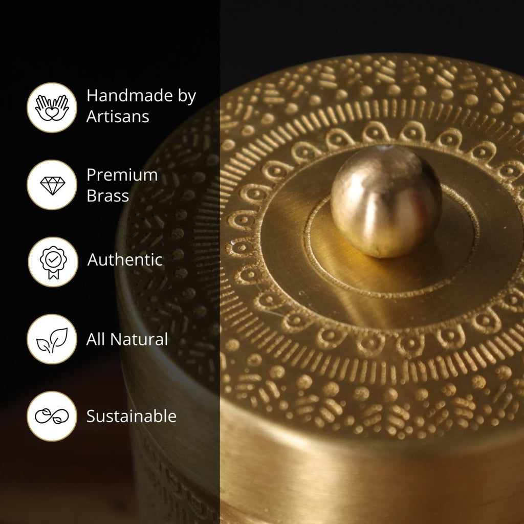 Brass Jar with Lid for Tea or Sugar and Spice in Kitchen Use | Pure Brass | Handmade in India - Brass / Large / Natural