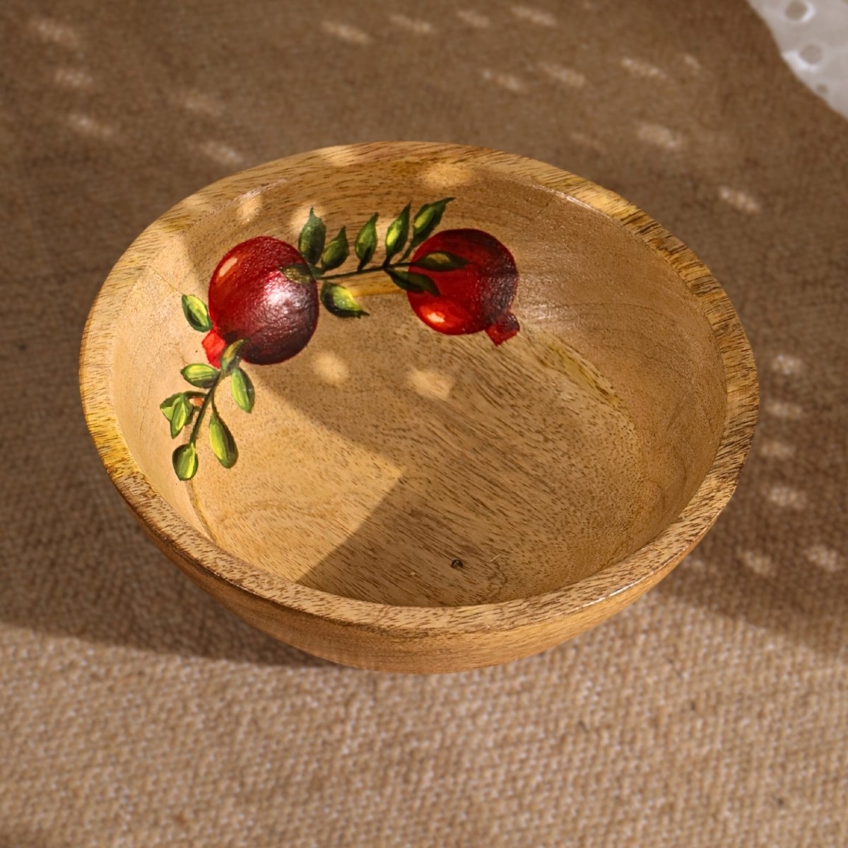 Salad Bowl which is Hand painted on Mango Wood in an Anar Design | Height 3 inches and Diameter 8 inches|