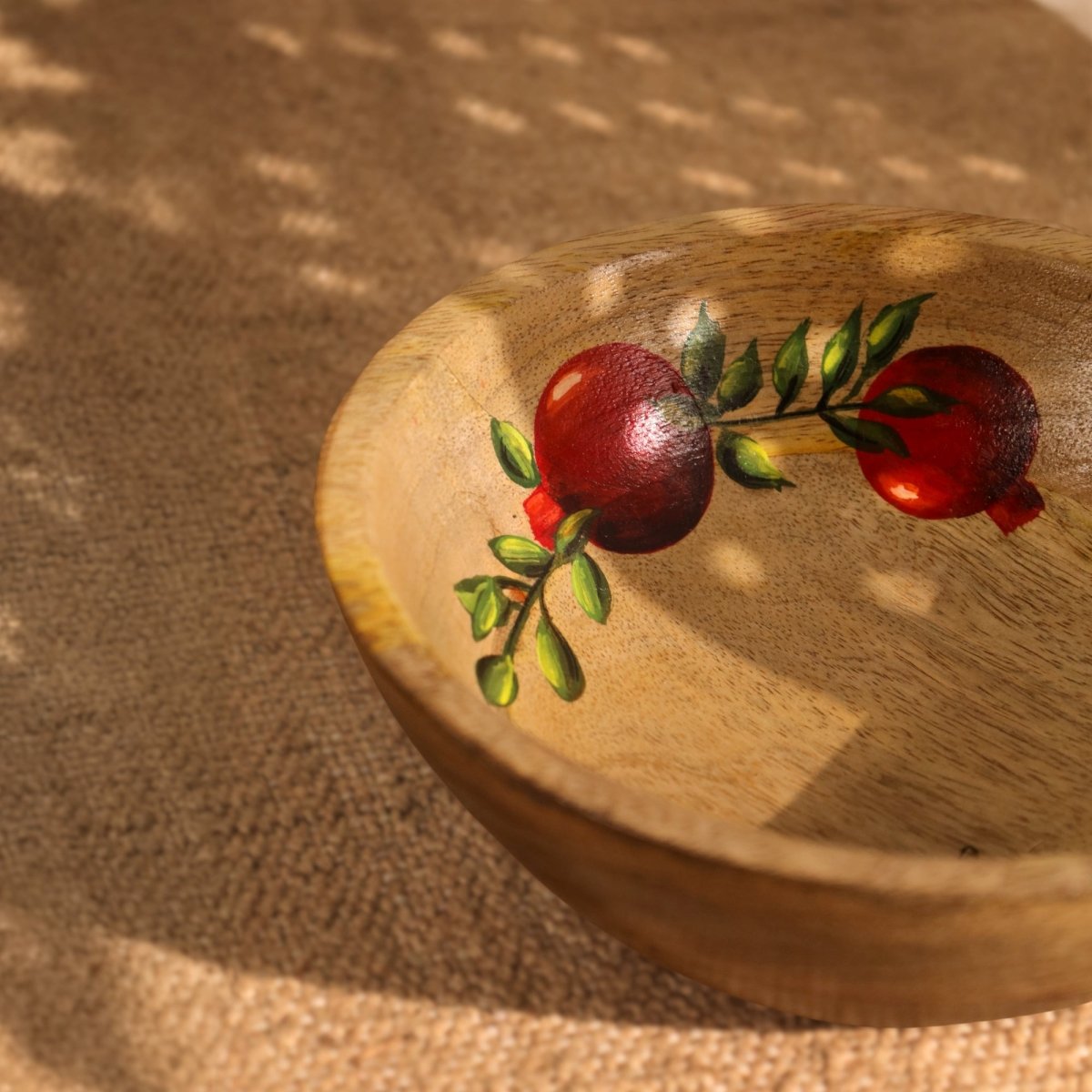Salad Bowl which is Hand painted on Mango Wood in an Anar Design | Height 3 inches and Diameter 8 inches|