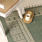Cotton Rug for living room Hand Printed in Jaipuri olive green design | Cotton | Floor rug