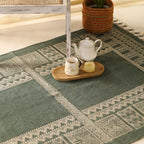 Cotton Rug for living room Hand Printed in Jaipuri olive green design | Cotton | Floor rug