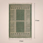 Cotton Rug for living room Hand Printed in Jaipuri olive green design | Cotton | Floor rug