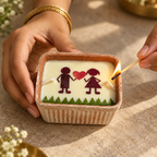 Love Candle, Couple, Dried Rose in Terracotta, being lit by hand