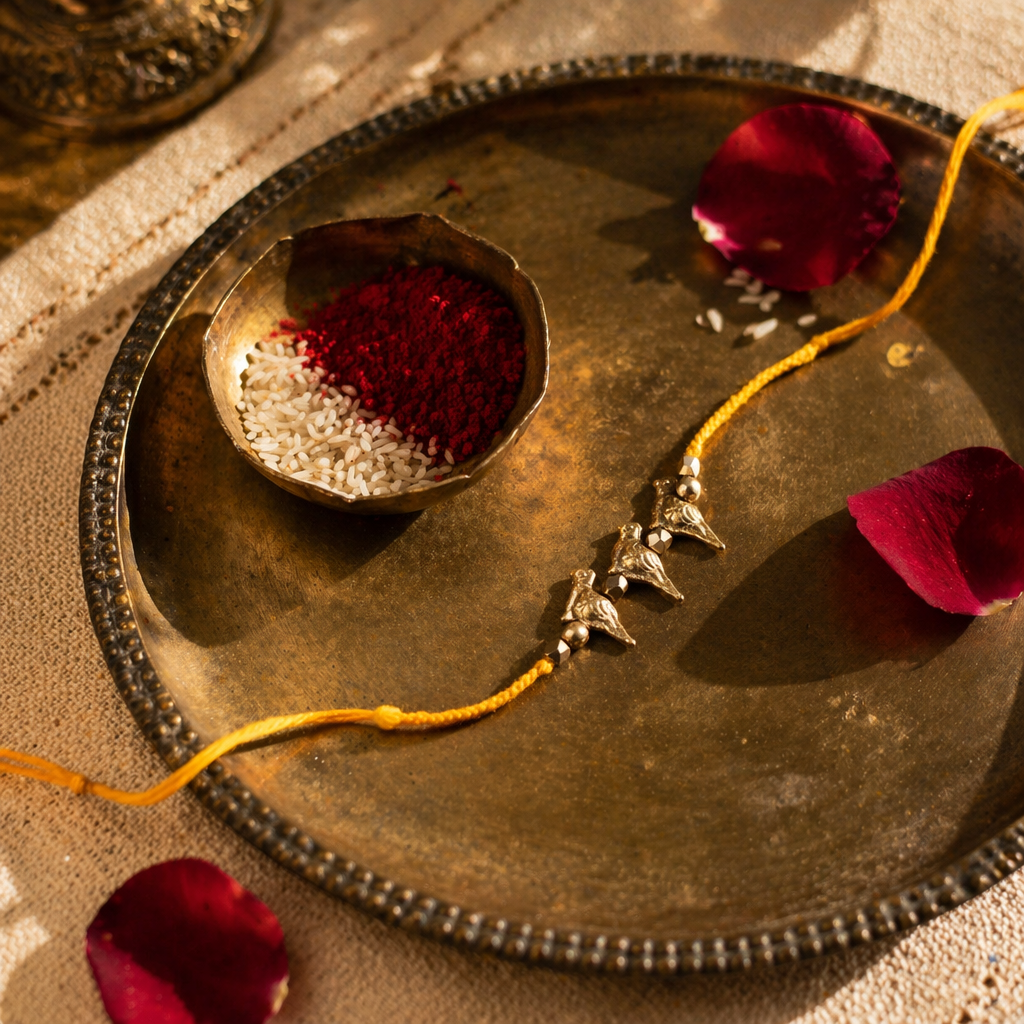Mustard Birdie — Handcrafted Brass Rakhi