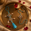 Hand-Embroidered — Blue Cowrie Rakhi & Lumba