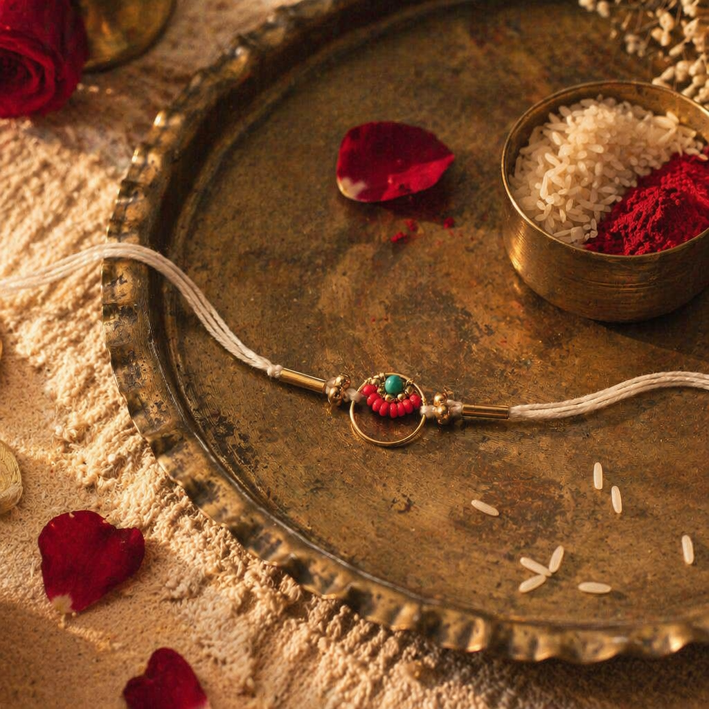 Hand-Finished Cast Brass — Circle Rakhi, Off-White
