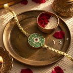 Green Buta Meenakari — Handcrafted Brass Rakhi