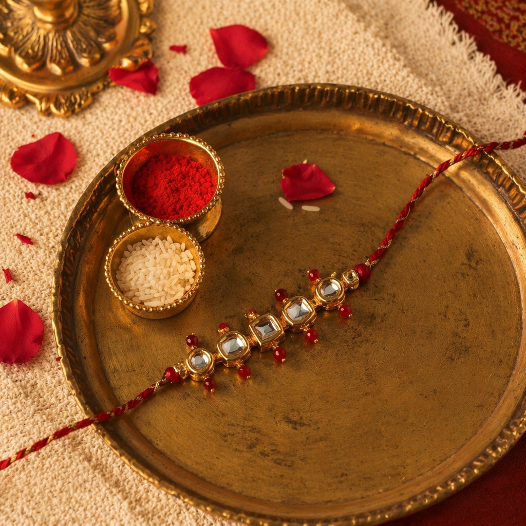 Handcrafted Antique Kundan — Minimalist Rakhi Trio