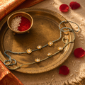 Gold Gul — Hand-Strung Pearl Flower Rakhi Set