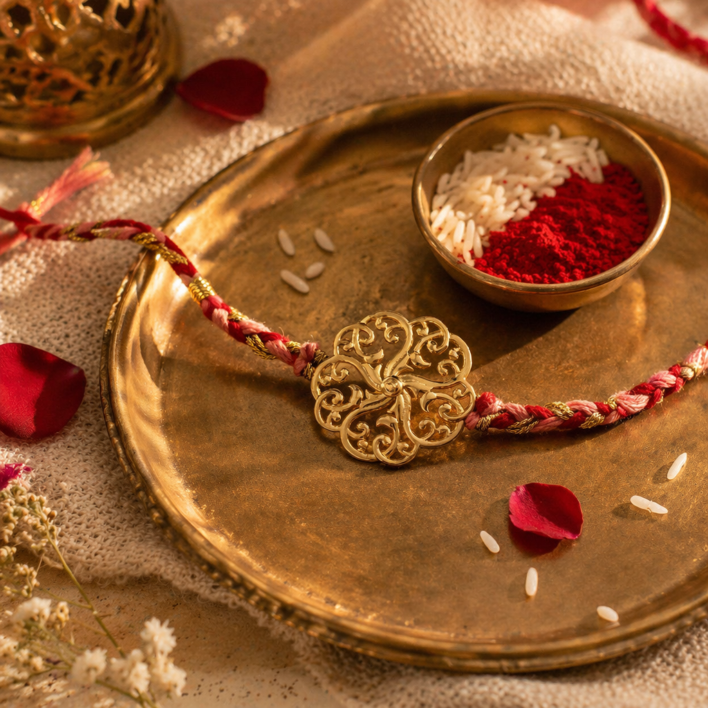 Filigree Mandala — Gold Brass Rakhi