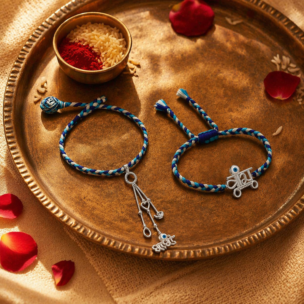 Hand-Finished Sterling Evil Eye — Bhaiya-Bhabhi Rakhi Set