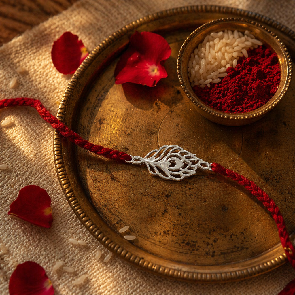 Handcrafted Silver Peacock — Rakhi