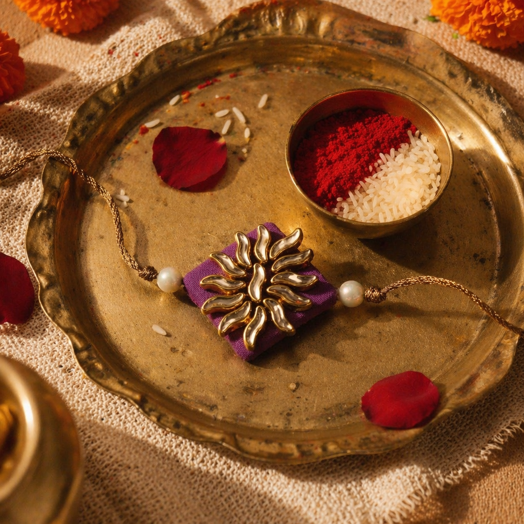 Hand-Set Kundan — Lavender Rakhi for Brother