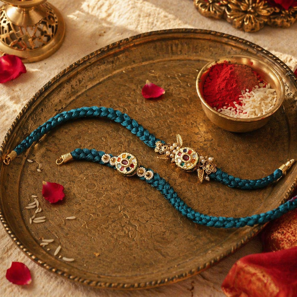 Handcrafted Navratna — Bhaiya-Bhabhi Rakhi Duo