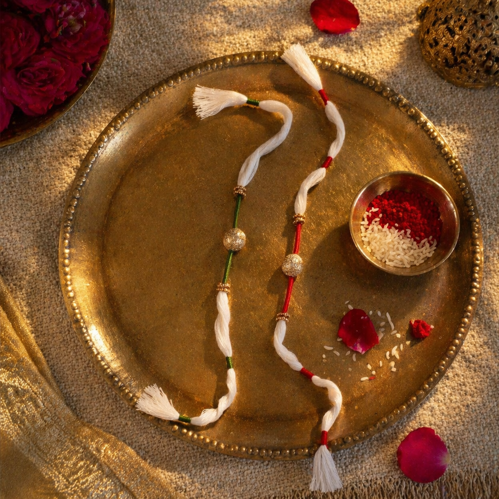 Nitya Zari — Hand-Strung Dori Rakhi Set