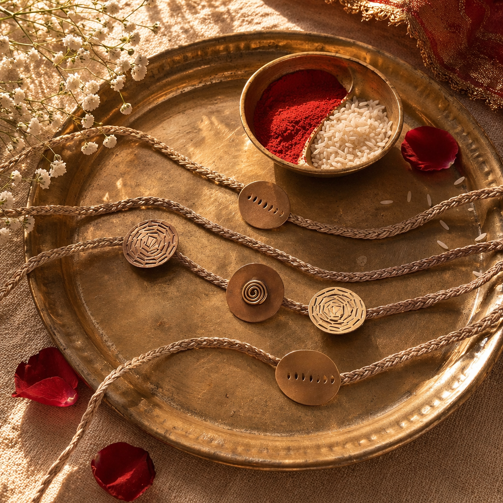 Cast Brass & Hand-Wound Jute — Brooch Pin Rakhi