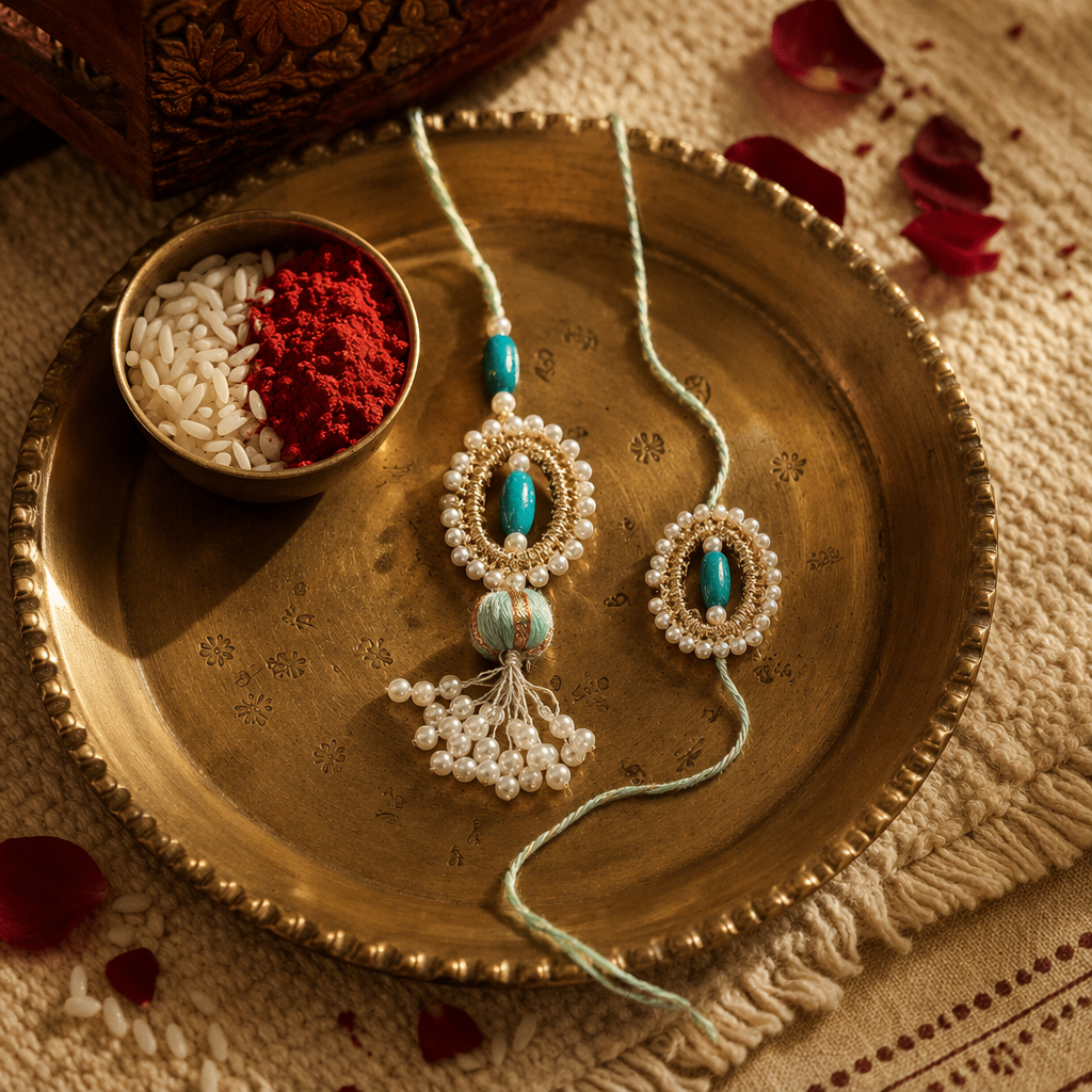 Subh Moti — Hand-Beaded Rakhi Lumba Set