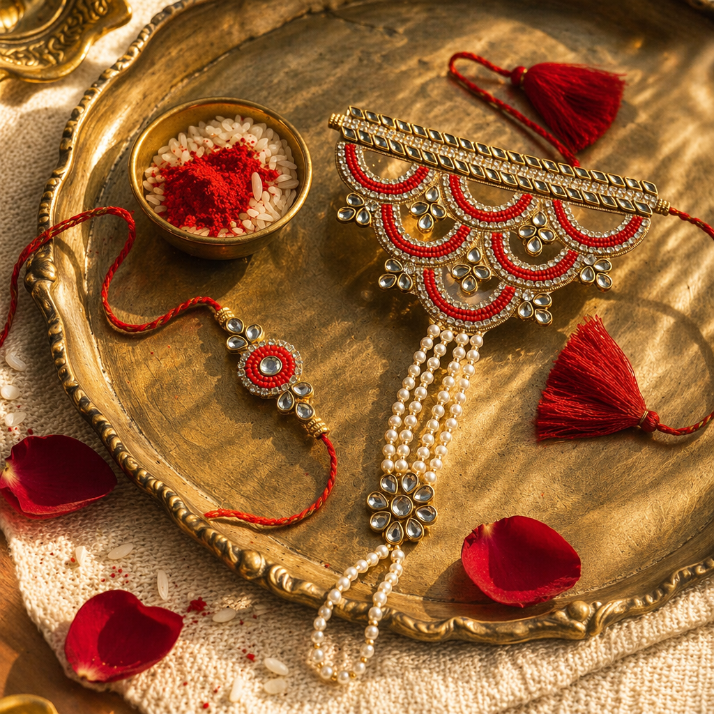 Hand-Beaded Pearl Hathphool — Lumba Rakhi