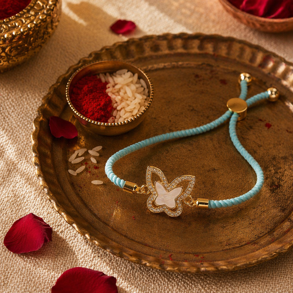 Hand-Set Butterfly Bliss — Sister's Bracelet Rakhi