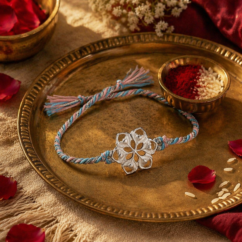 Hand-Cast Silver Bloom — Floral Rakhi for Brother