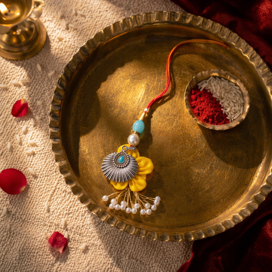 Handcrafted Sterling Silver — Sea Shell Lumba Rakhi