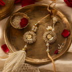 Hand-Strung Golden Cowry — Bhaiya-Bhabhi Rakhi Duo