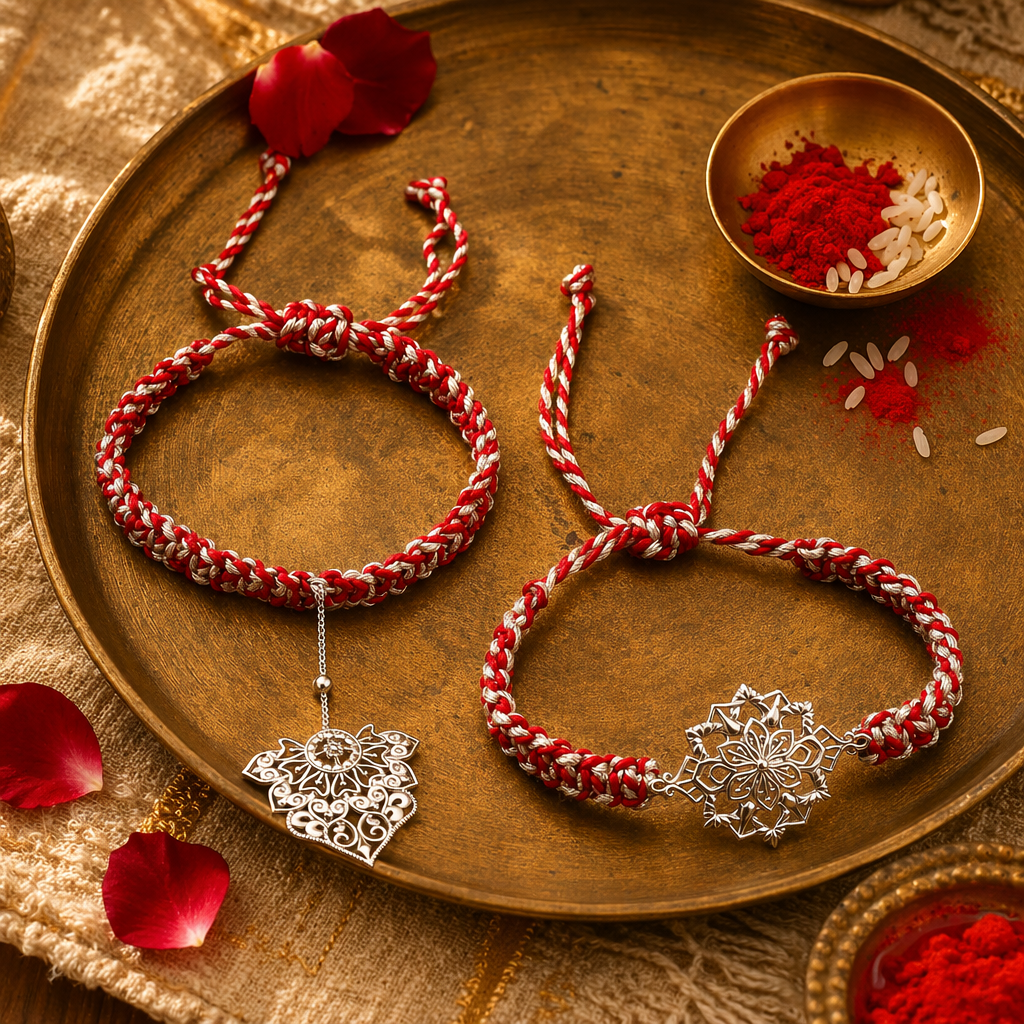 Silver Filigree — Bhaiya-Bhabhi Rakhi Set