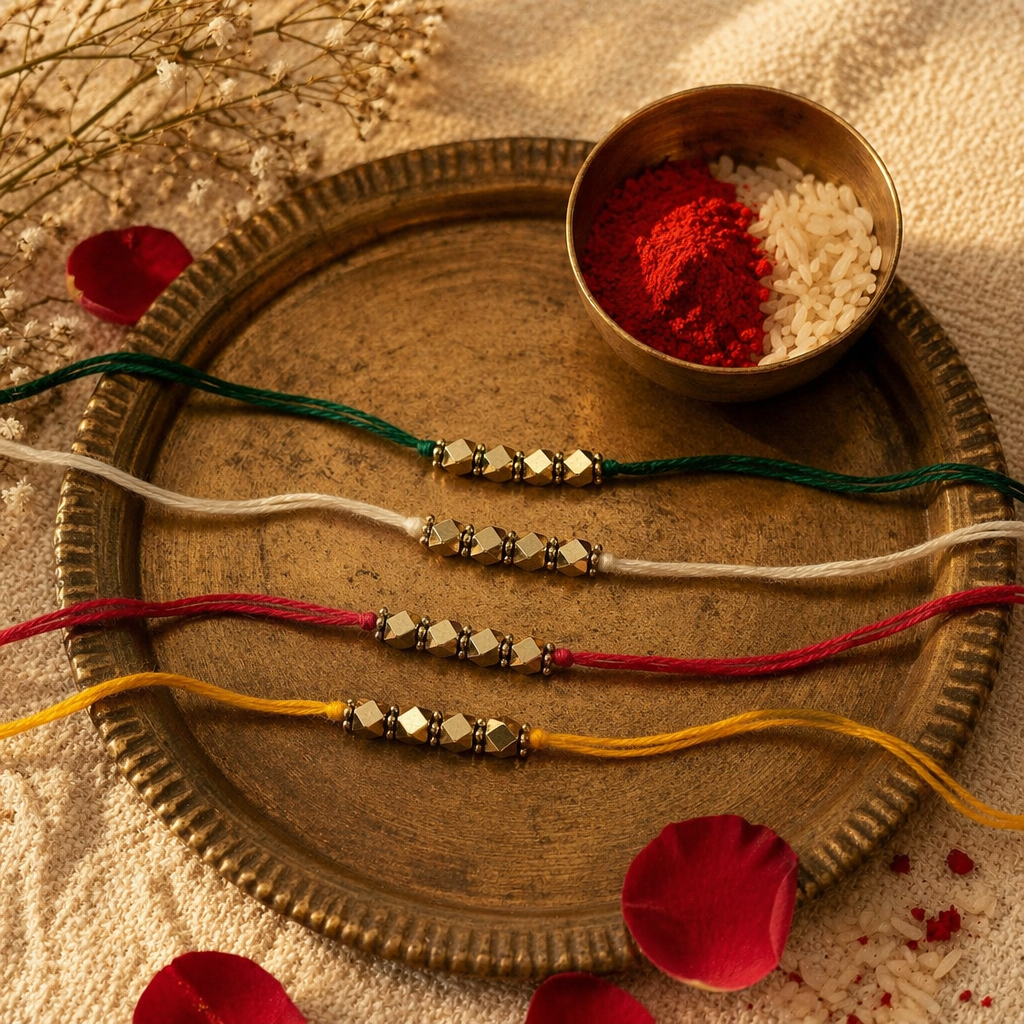 Hand-Strung Cast Brass — Clustered Bead Rakhi