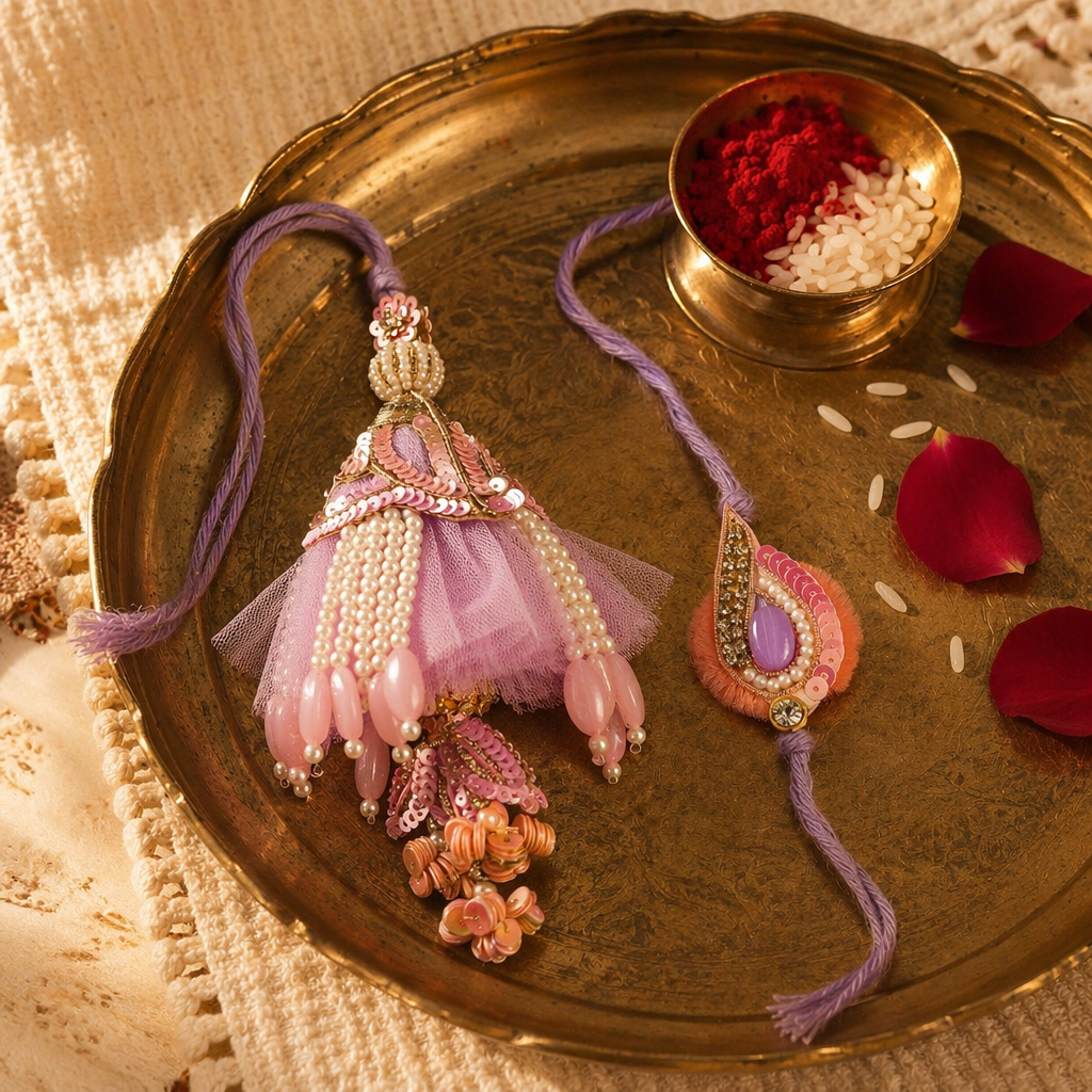 Handcrafted Pearl & Sequin — Bhaiya-Bhabhi Rakhi Set