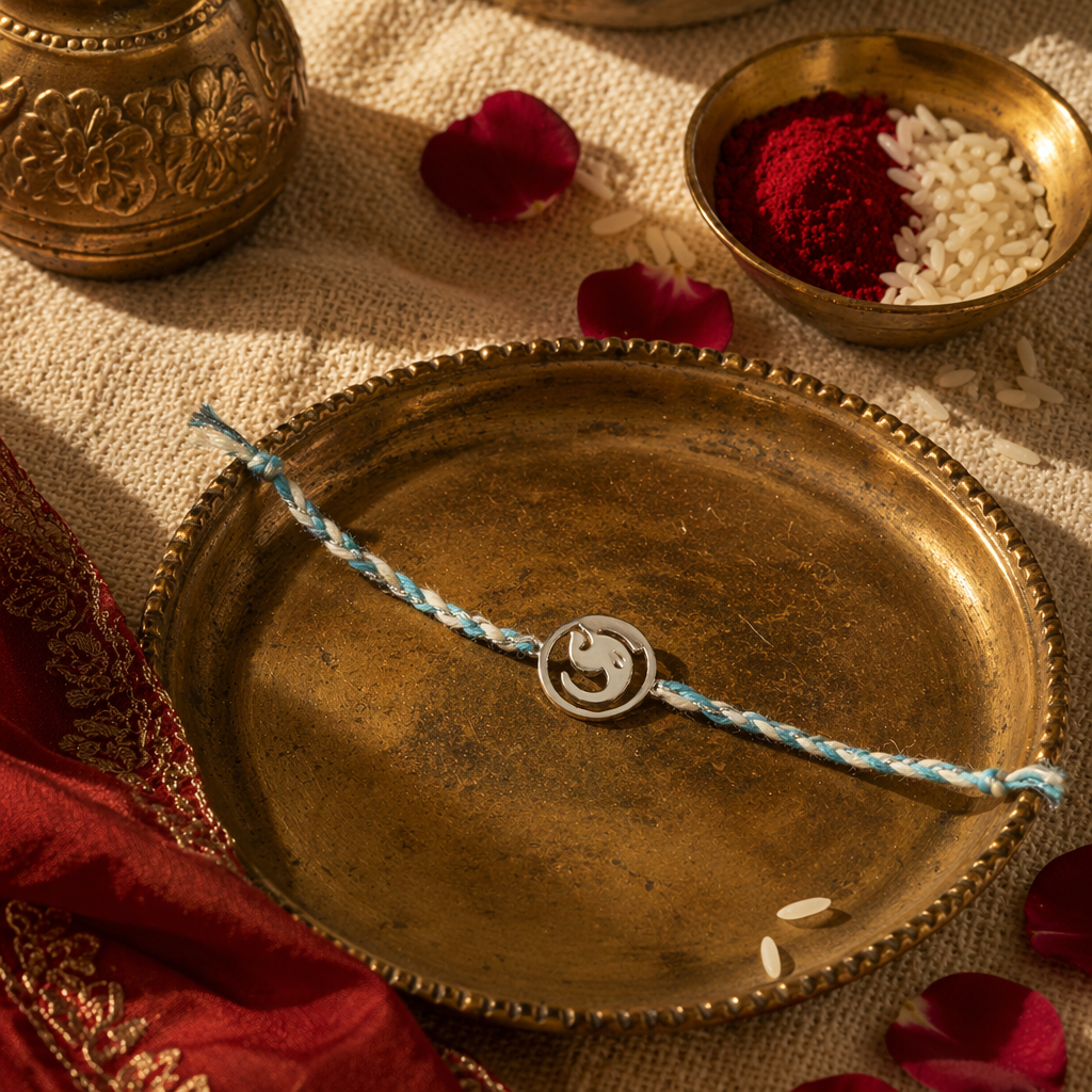 Hand-Cast Ashtavinayak — Silver Rakhi for Brother