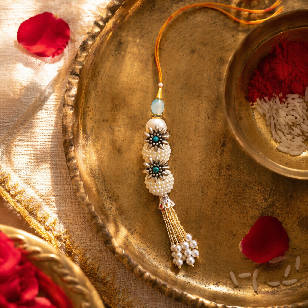 Hand-Set Turquoise Pearl — Lumba Rakhi