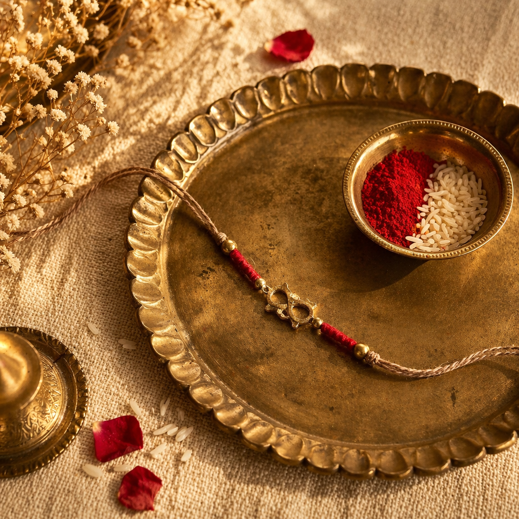 Hand-Finished Cast Brass — Infinity Motif Rakhi