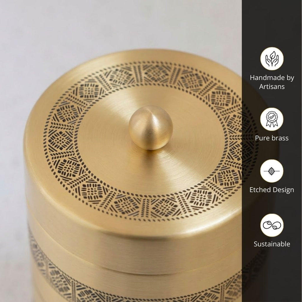 Kitchen Jar for Tea, Sugar or other storage made with Pure Brass in a Kanjeevaram design theme