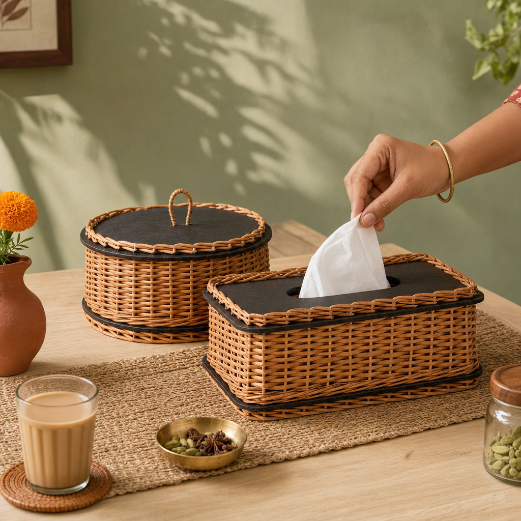Kashmir Willow Storage Box & Tissue Box in a modern home