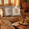 Blue and Dusty Pink Royal Courtyards Floral Cushion Cover, The Living Room. Handmade in India by House of Taraasha.