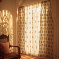 Royal Courtyards Rust & Maroon Printed-Sheer Set of Four, The Draped Window. Handmade in India by House of Taraasha.