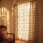 Royal Courtyards Rust & Maroon Printed-Sheer Set of Four, The Draped Window. Handmade in India by House of Taraasha.