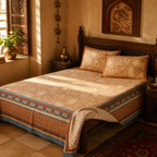 Chintz Ivory, Brick Red and Navy Bedsheet, The Linen Room. Handmade in India by House of Taraasha.