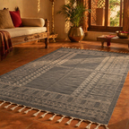 Jaipuri Grey Hand-Printed Cotton Floor Rug, The Woven Floor. Handmade in India by House of Taraasha.