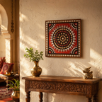 Lippan Wall Panel Deep Red and Black, The Art Wall. Handmade in India by House of Taraasha.