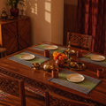Powder Blue & Aqua Green Madur Grass Table Mat, The Gathered Table. Handmade in India by House of Taraasha.