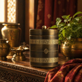 Antique-Finish Kanjeevaram Etched Pure Brass Kitchen Jar, The Brass Atelier. Handmade in India by House of Taraasha.